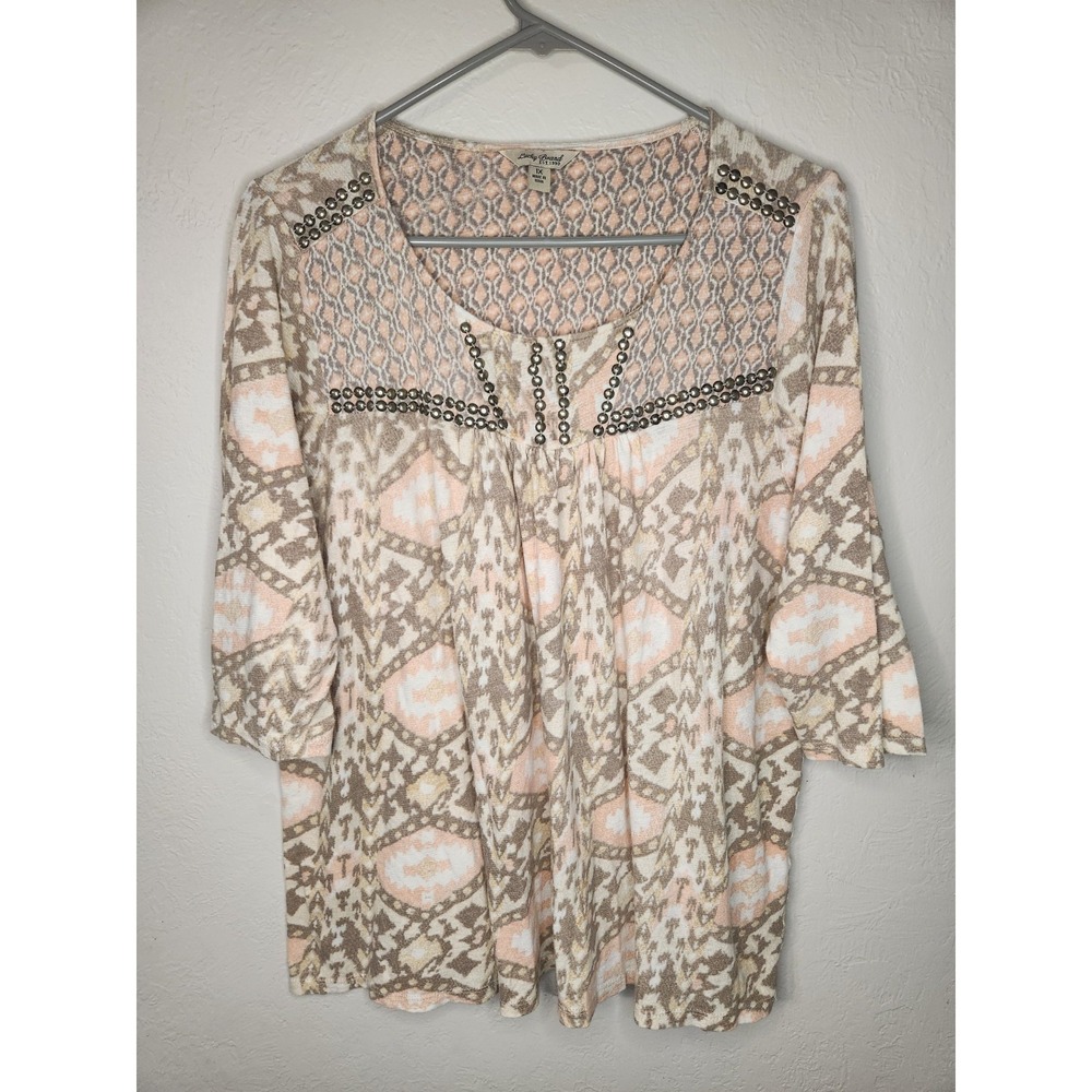 Lucky Brand 3/4 Sleeve Pink Pattern Top Womens Medium